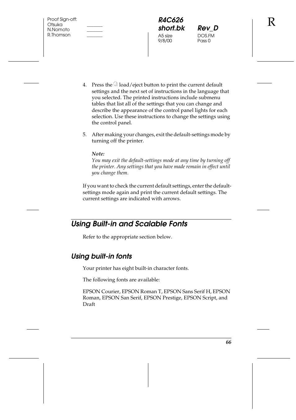 Using built-in and scalable fonts, Using built-in fonts, R4c626 short.bk rev_d | Epson 880 User Manual | Page 71 / 74