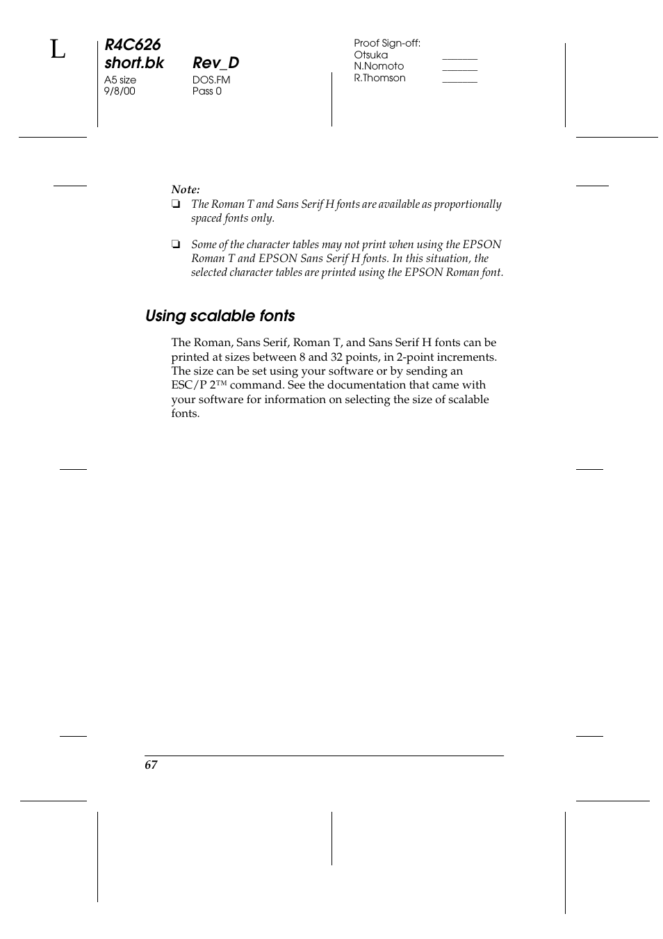 Using scalable fonts, R4c626 short.bk rev_d | Epson 880 User Manual | Page 72 / 74