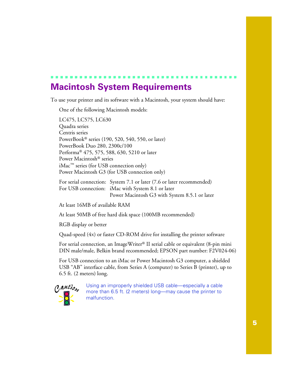 Macintosh system requirements | Epson 1200 User Manual | Page 11 / 67