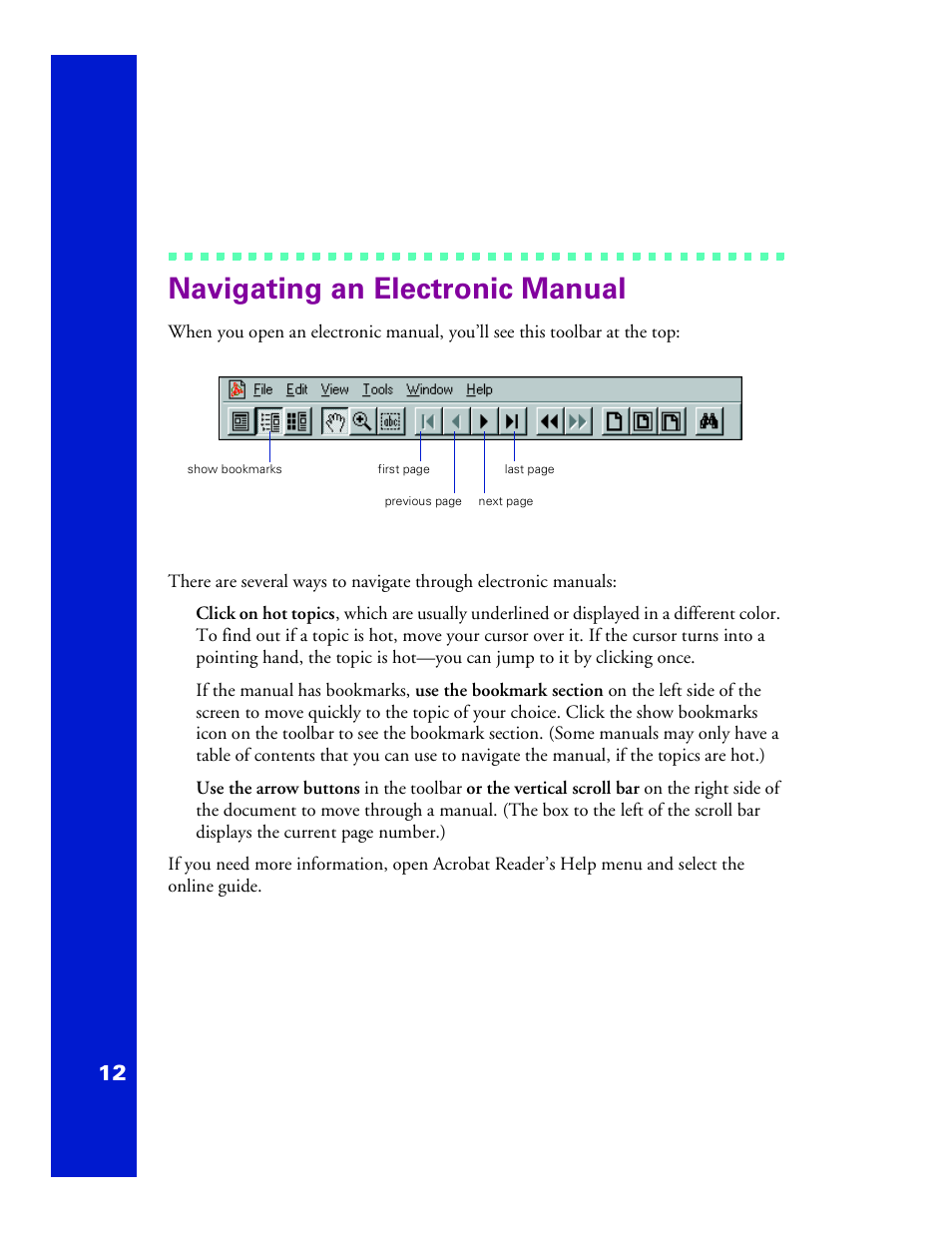 Navigating an electronic manual | Epson 1200 User Manual | Page 18 / 67