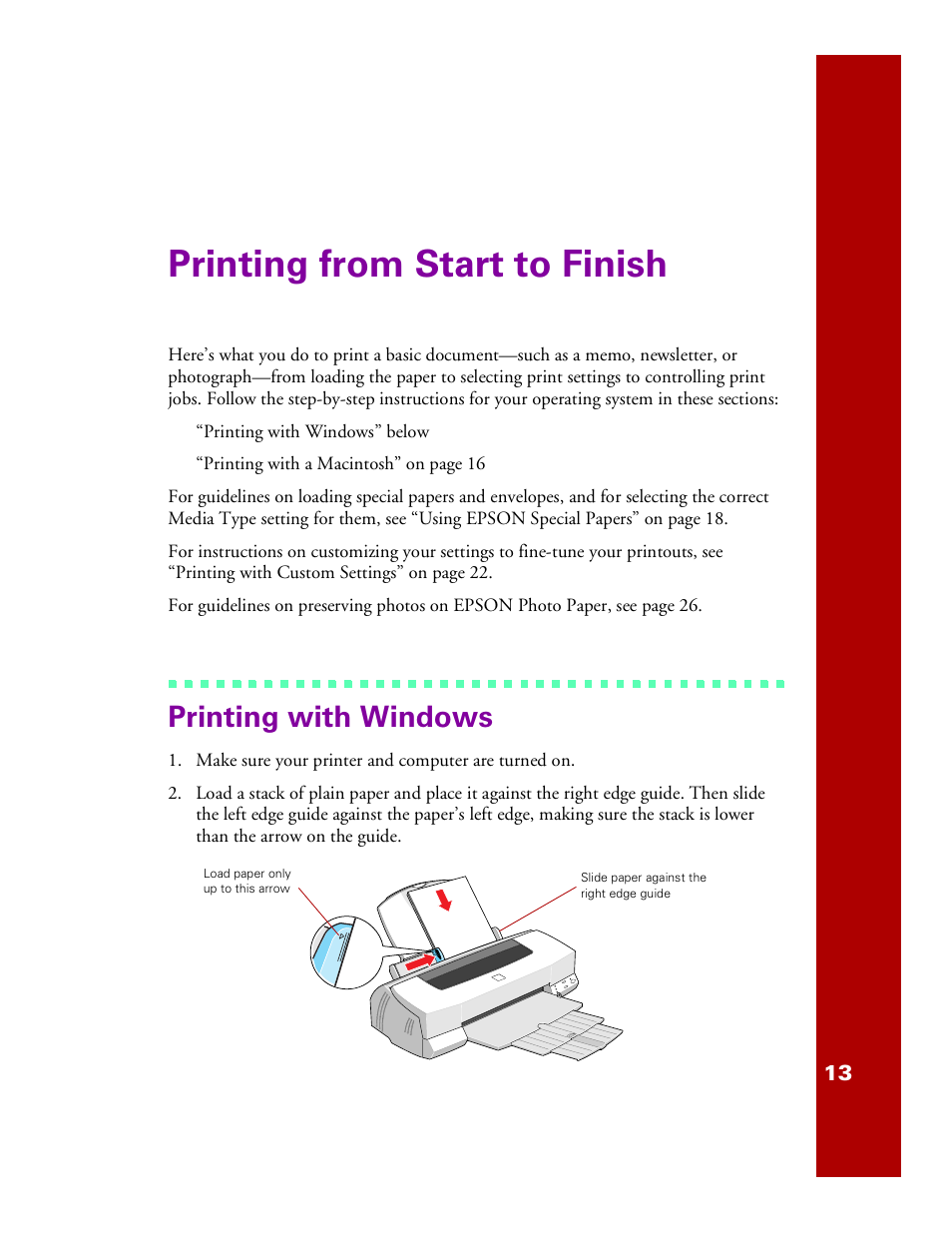 Printing from start to finish, Printing with windows | Epson 1200 User Manual | Page 19 / 67