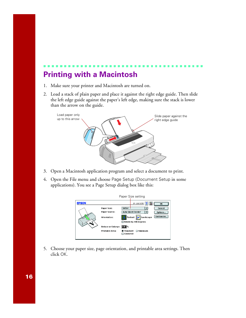Printing with a macintosh | Epson 1200 User Manual | Page 22 / 67