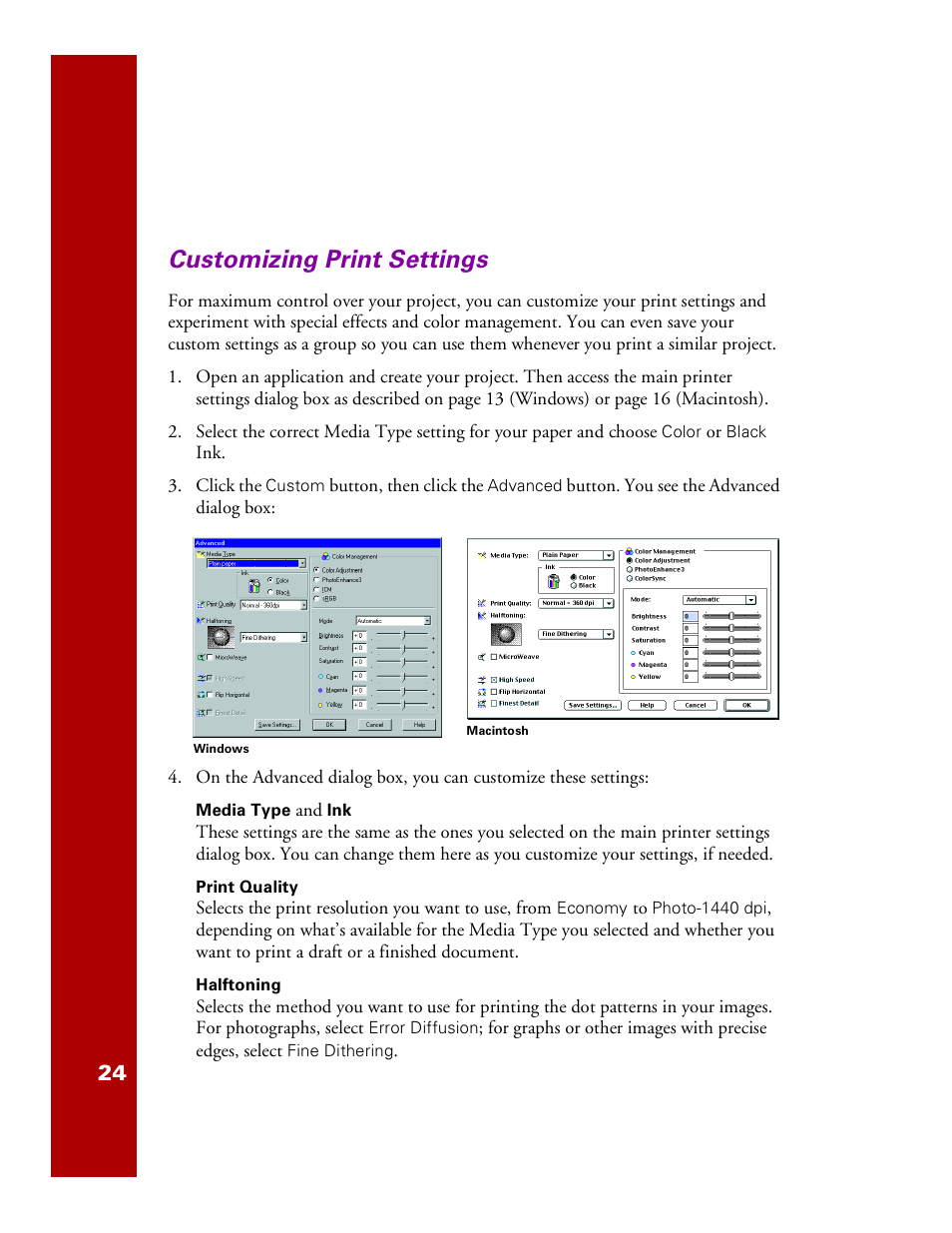 Customizing print settings | Epson 1200 User Manual | Page 30 / 67