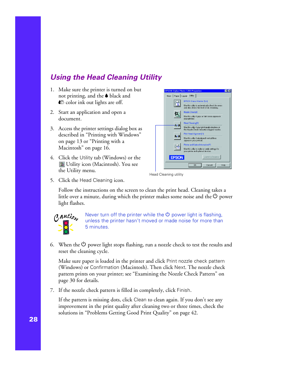 Using the head cleaning utility | Epson 1200 User Manual | Page 34 / 67