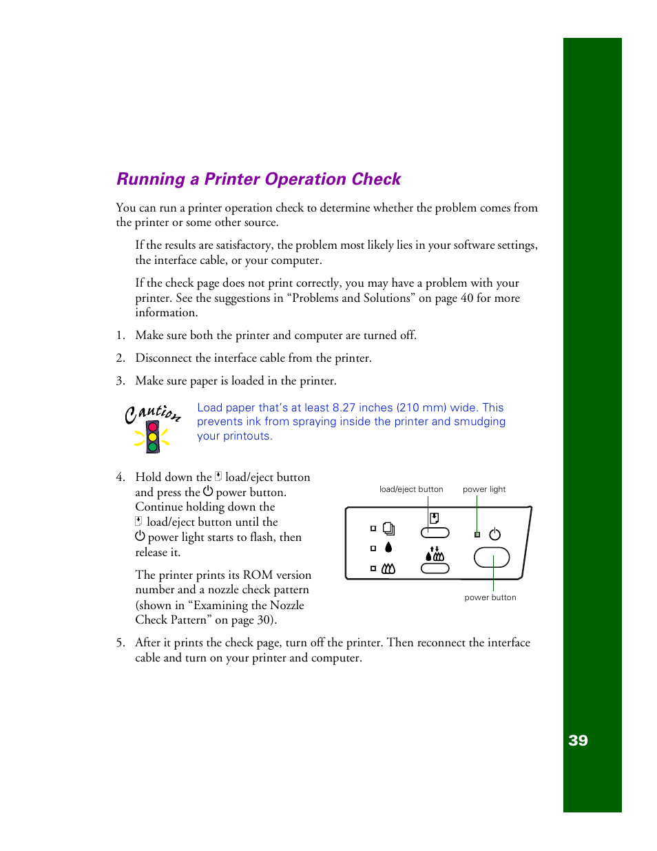 Running a printer operation check | Epson 1200 User Manual | Page 45 / 67