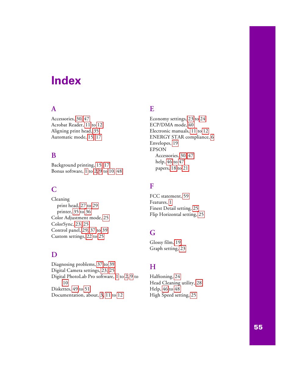 Index | Epson 1200 User Manual | Page 61 / 67