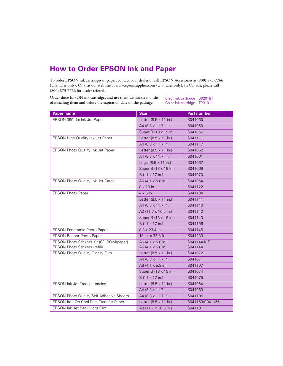 How to order epson ink and paper | Epson 1200 User Manual | Page 67 / 67
