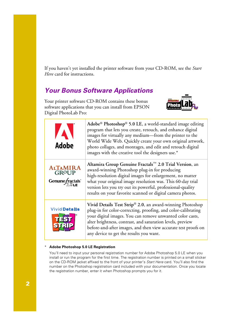 Your bonus software applications | Epson 1200 User Manual | Page 8 / 67