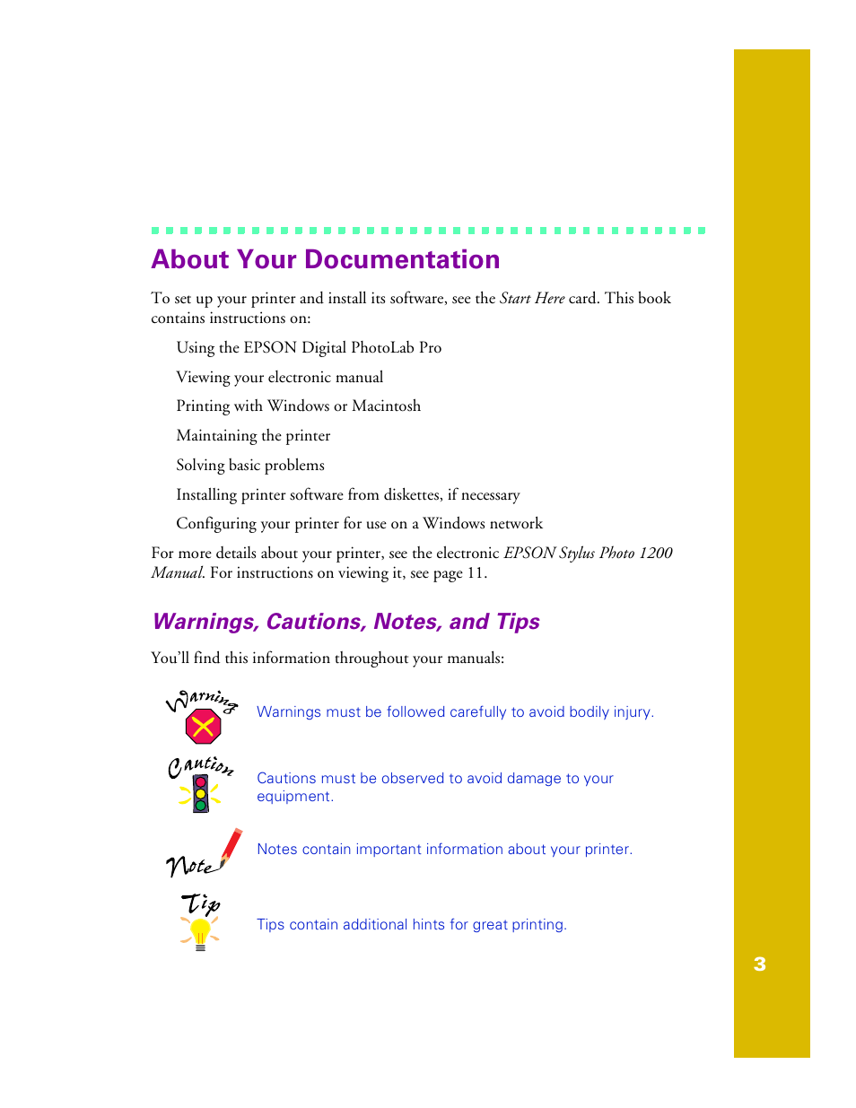 About your documentation | Epson 1200 User Manual | Page 9 / 67
