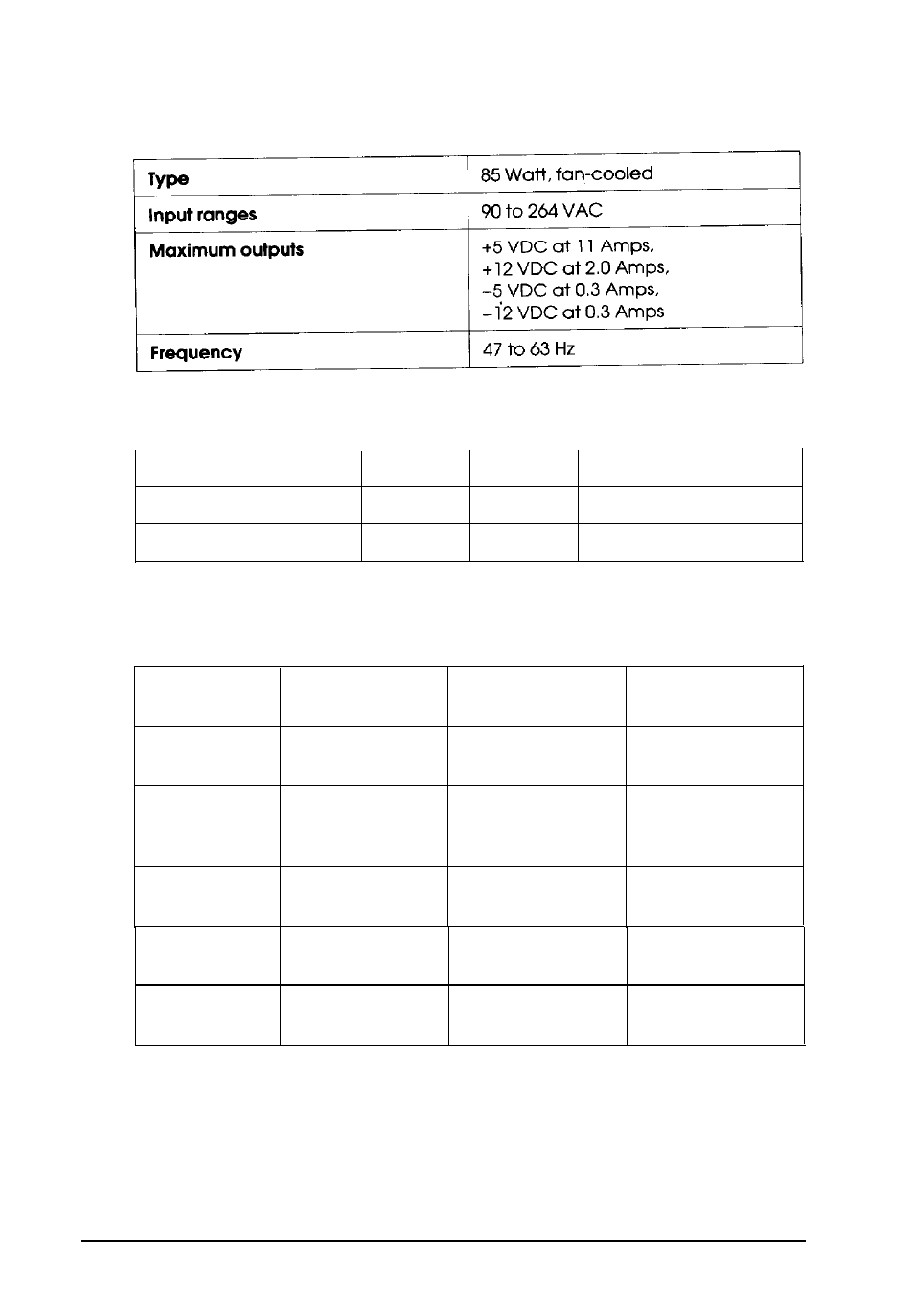 Power supply, Environmental requirements, Option slot power limits | A-4 specifications | Epson Endeavor 468C User Manual | Page 162 / 187