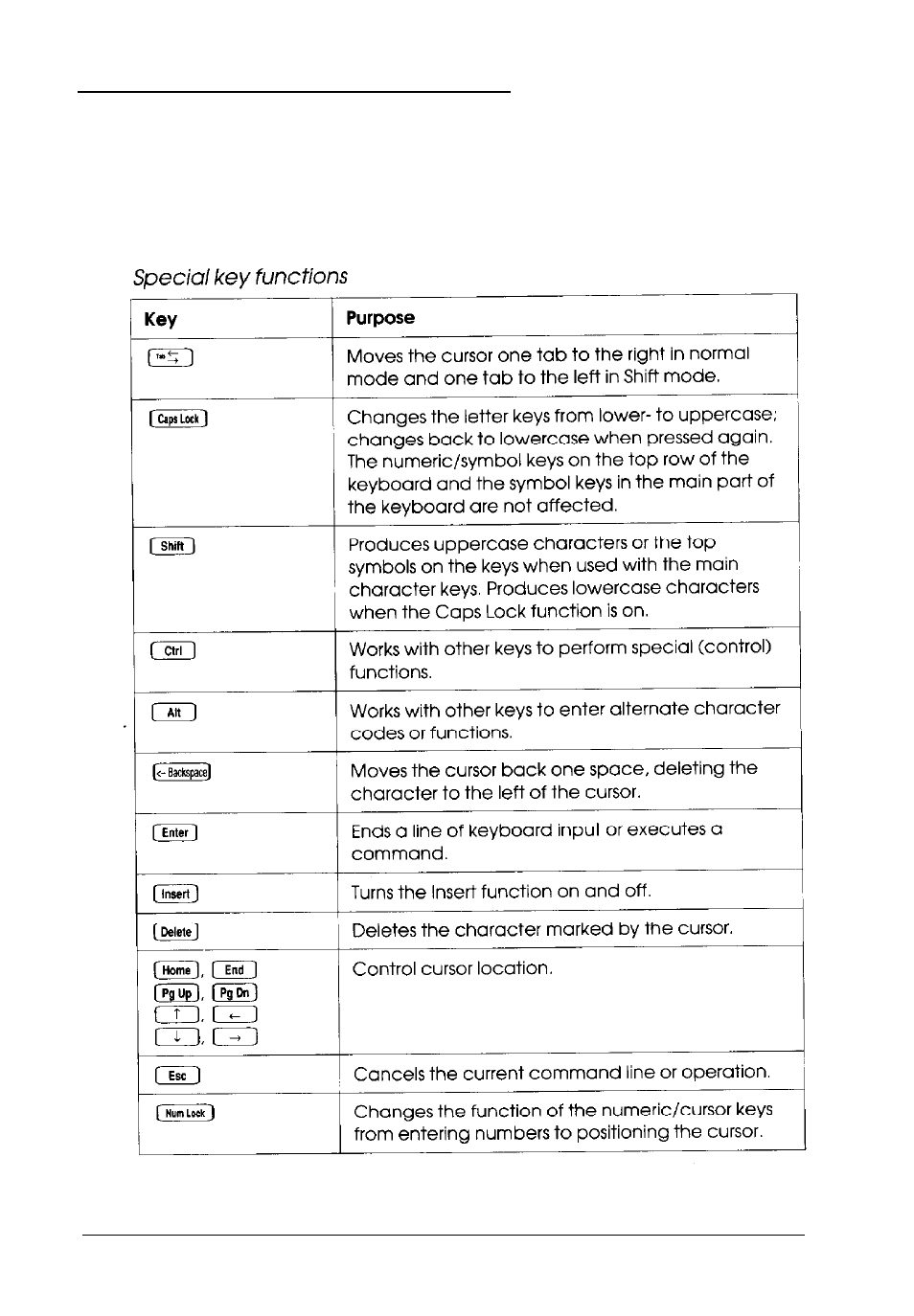 Special keys on the keyboard | Epson Endeavor 468C User Manual | Page 66 / 187