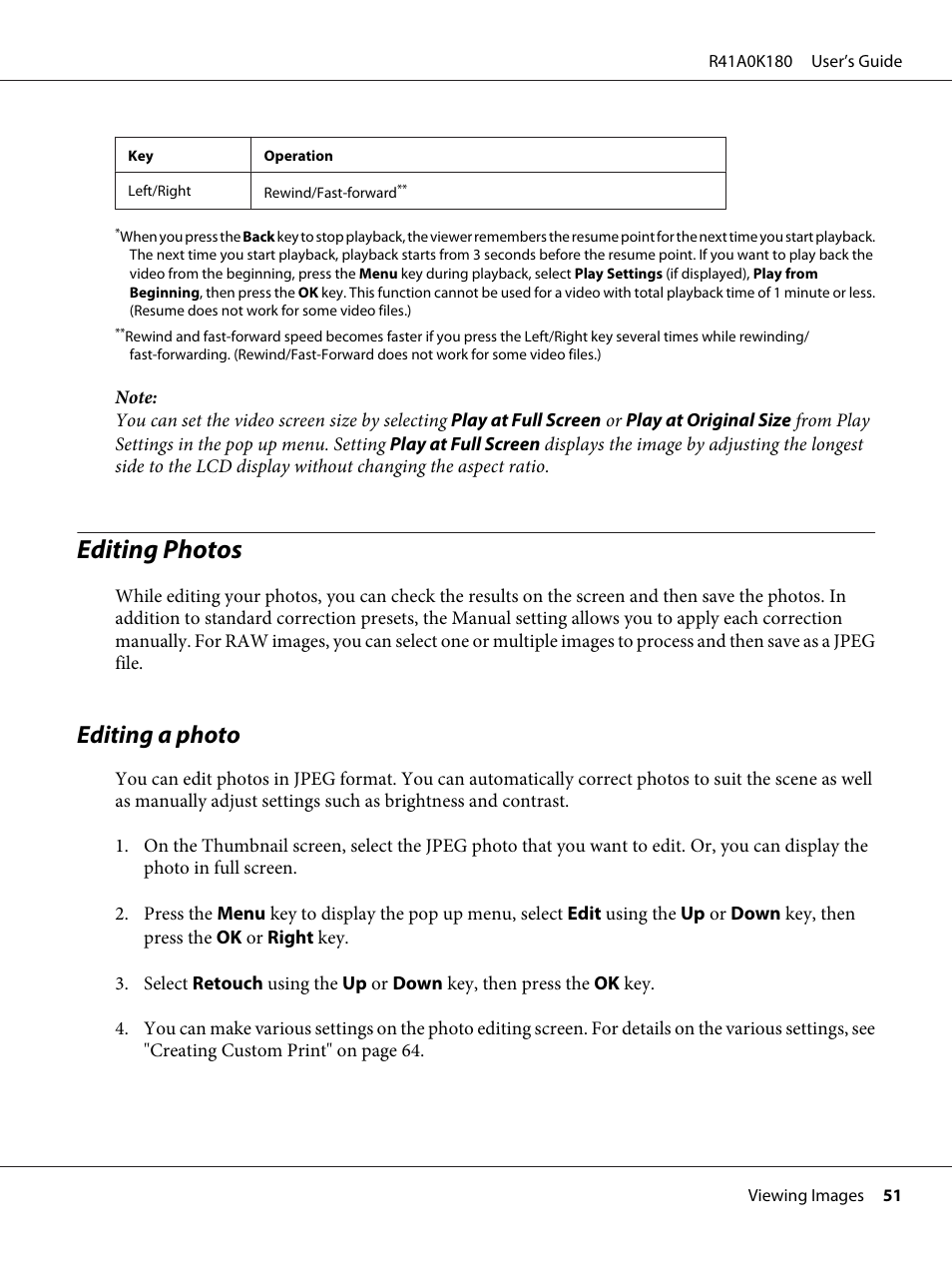 Editing photos, Editing a photo | Epson P-6000 User Manual | Page 51 / 113