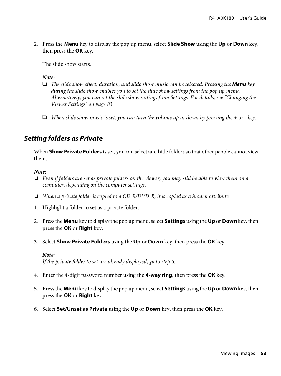 Setting folders as private | Epson P-6000 User Manual | Page 53 / 113