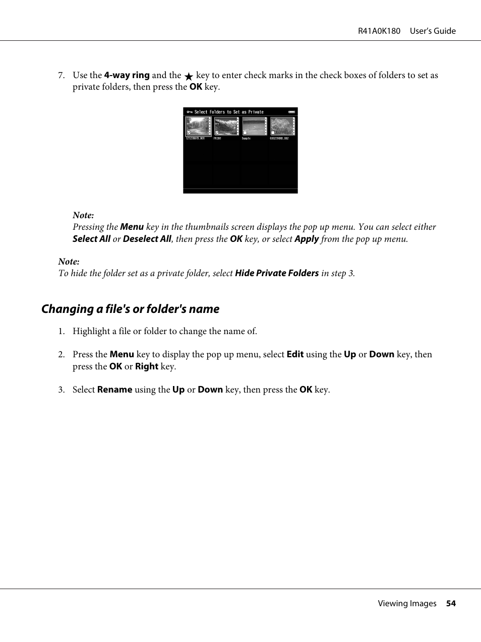 Changing a file's or folder's name | Epson P-6000 User Manual | Page 54 / 113