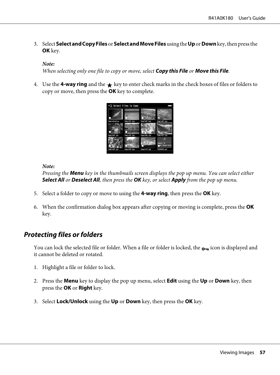 Protecting files or folders | Epson P-6000 User Manual | Page 57 / 113