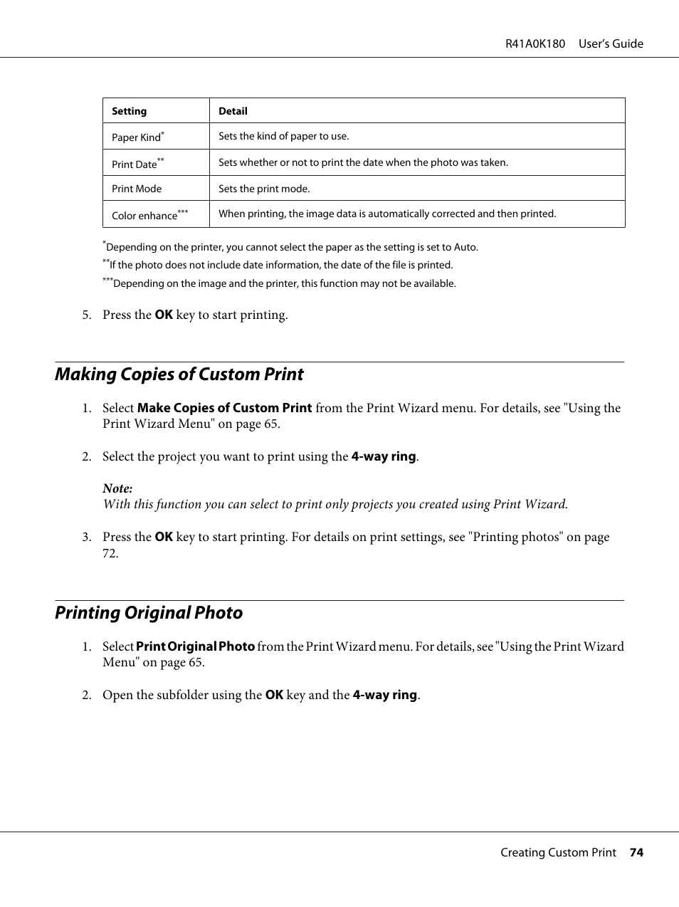 Making copies of custom print, Printing original photo | Epson P-6000 User Manual | Page 74 / 113