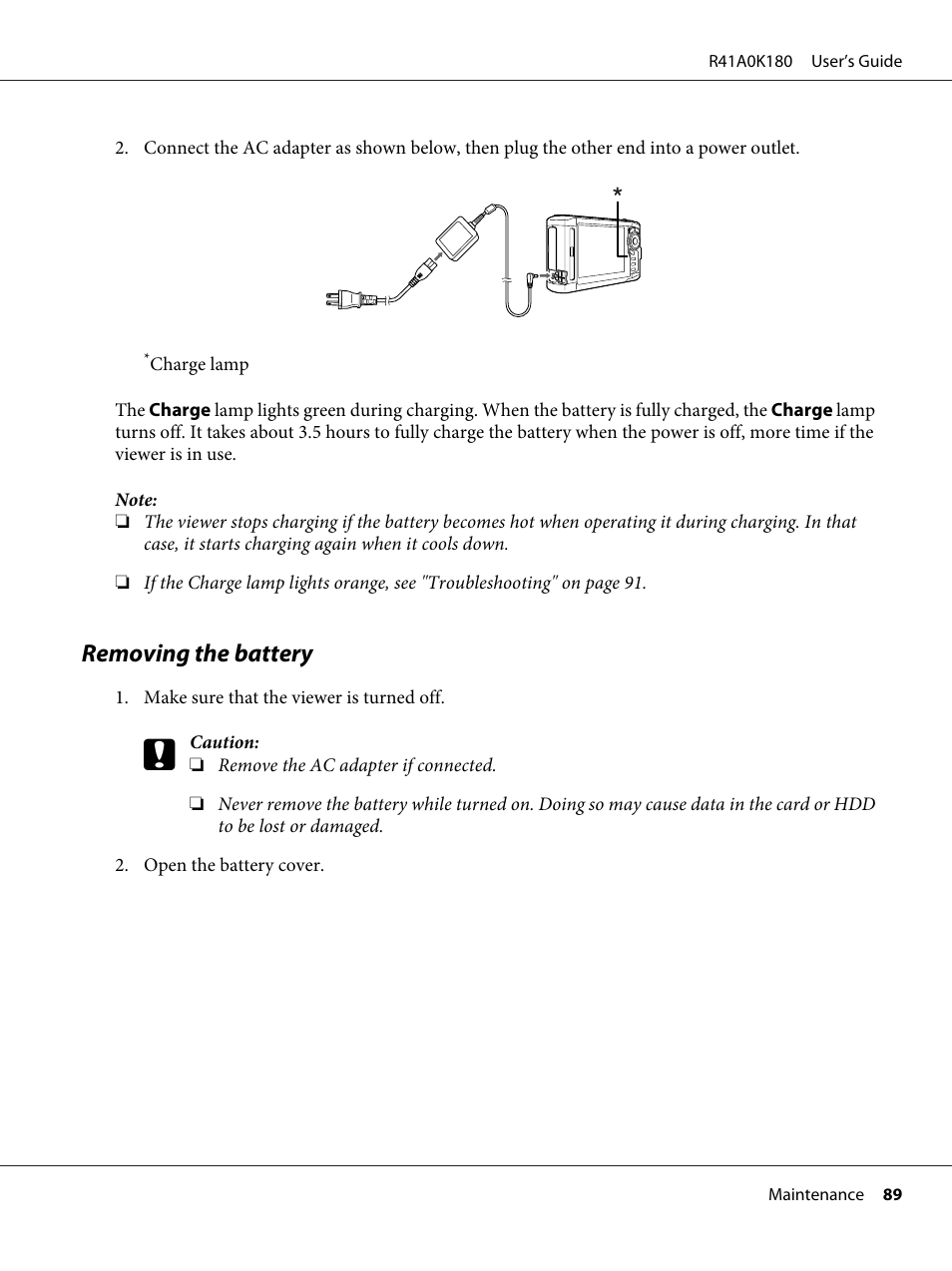 Removing the battery | Epson P-6000 User Manual | Page 89 / 113