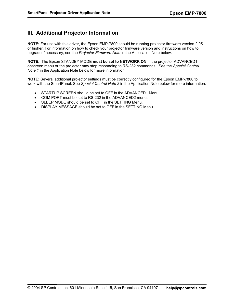 Iii. additional projector information | Epson DR-EPS19 User Manual | Page 2 / 7