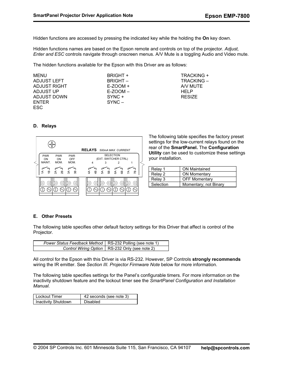 C. hidden function mapping, D. relays, Epson emp-7800 | Epson DR-EPS19 User Manual | Page 4 / 7