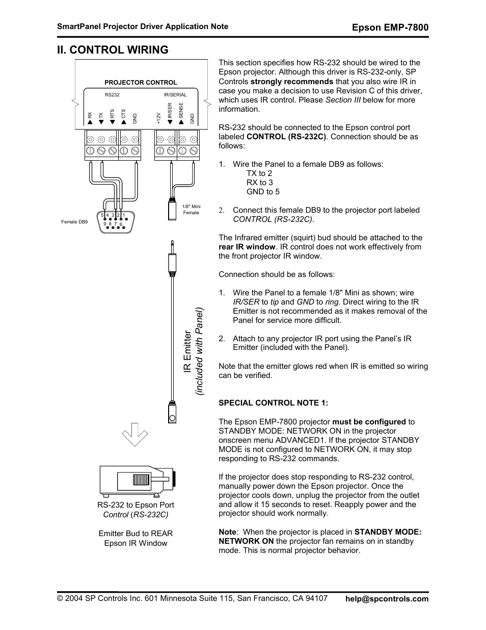 E. other presets, Ii. control wiring, Epson emp-7800 | Ir emitter (inc luded w ith panel ) | Epson DR-EPS19 User Manual | Page 5 / 7