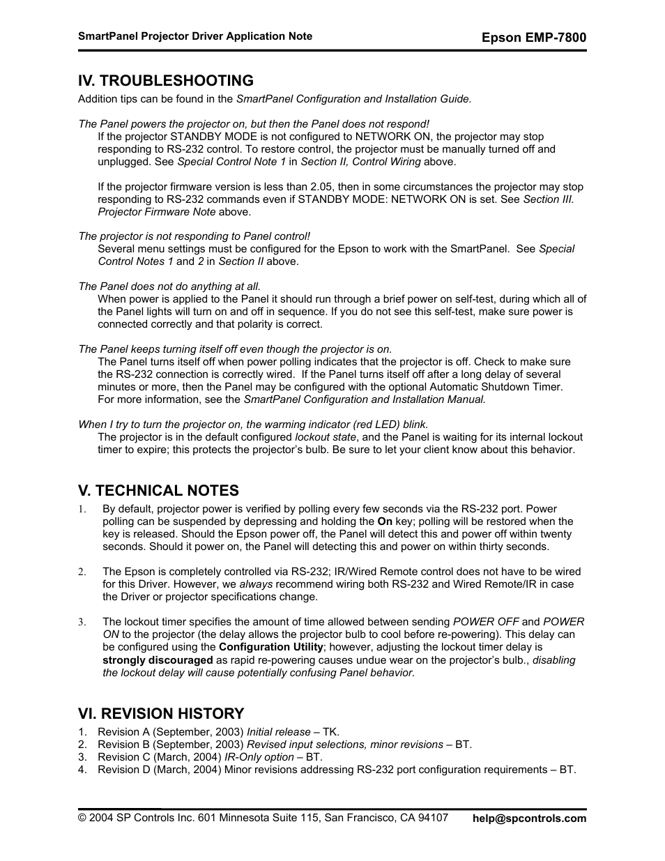 Iv. troubleshooting, V. technical notes, Vi. revision history | Epson DR-EPS19 User Manual | Page 7 / 7