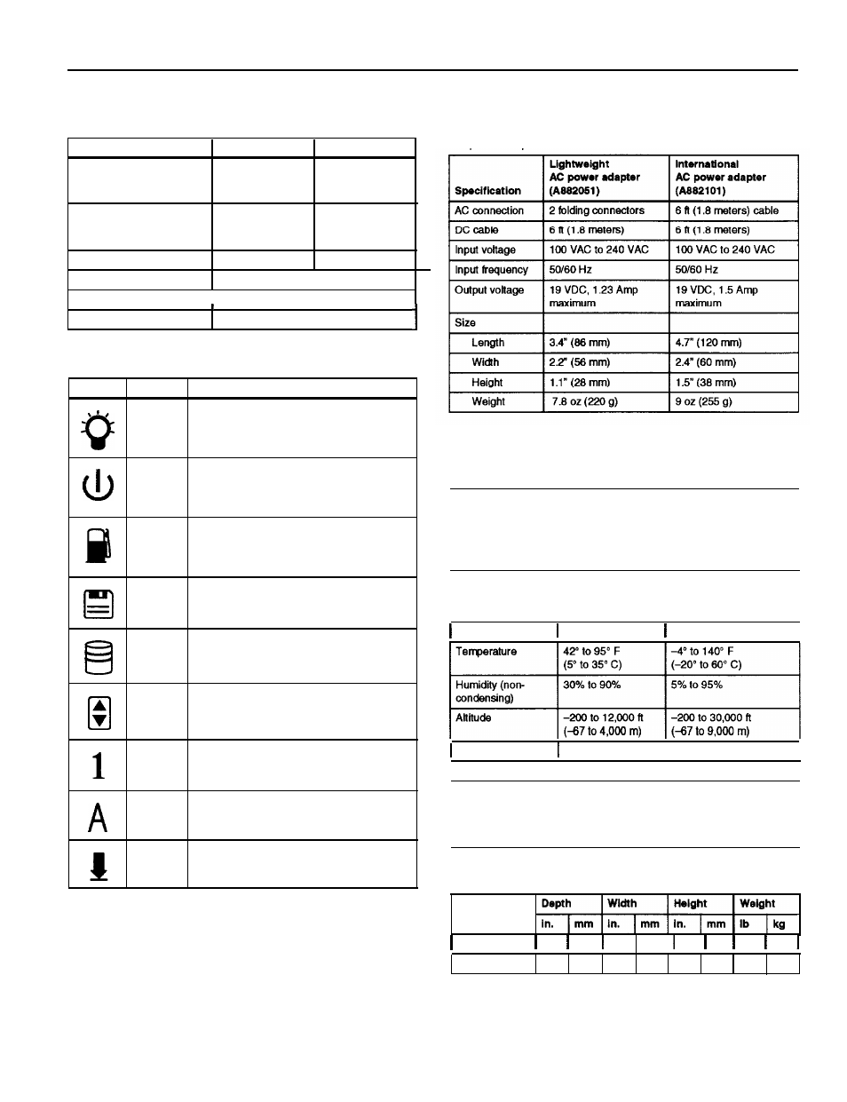 Fax/modem specifications, Led panel, Power sources | Environmental requirements, Physical dimensions, Fax/modem specifications power sources | Epson 890 SERIES User Manual | Page 3 / 11