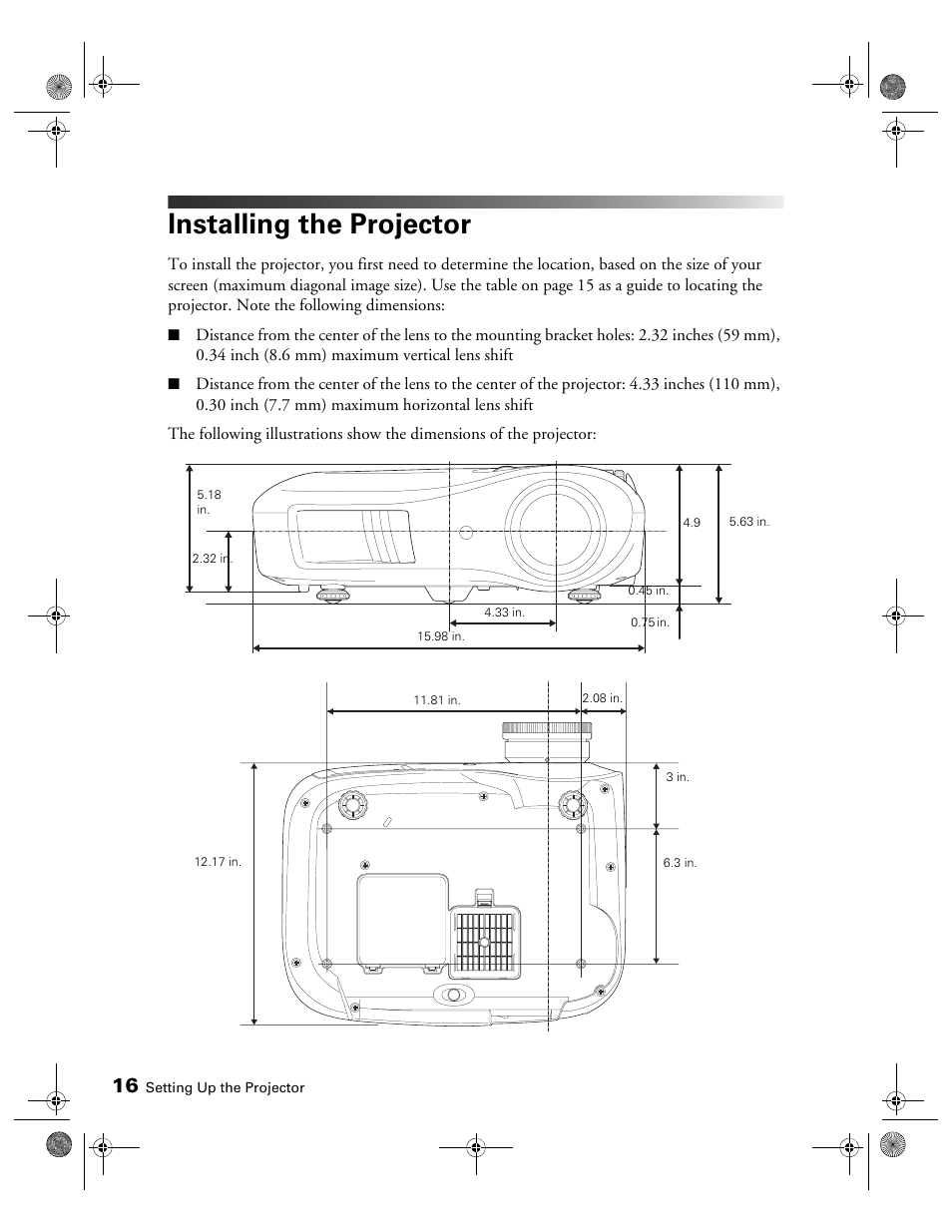 Installing the projector | Epson 810 User Manual | Page 16 / 76