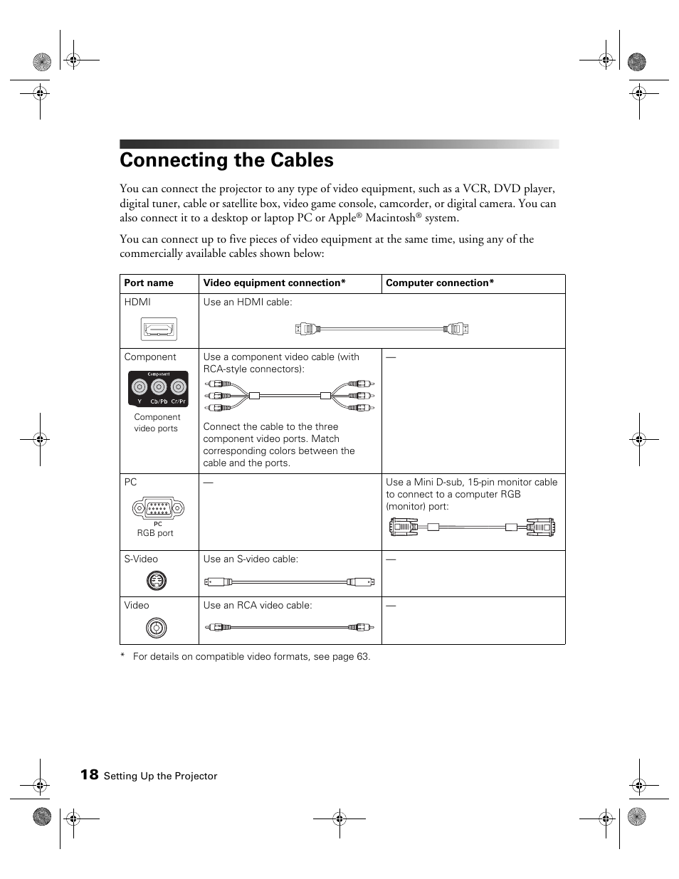 Connecting the cables | Epson 810 User Manual | Page 18 / 76