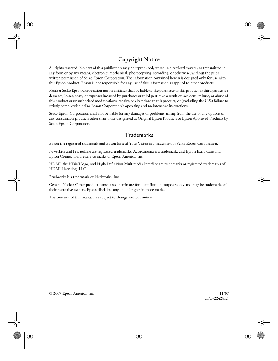 Copyright notice, Trademarks, 2copyright notice | Epson 810 User Manual | Page 2 / 76