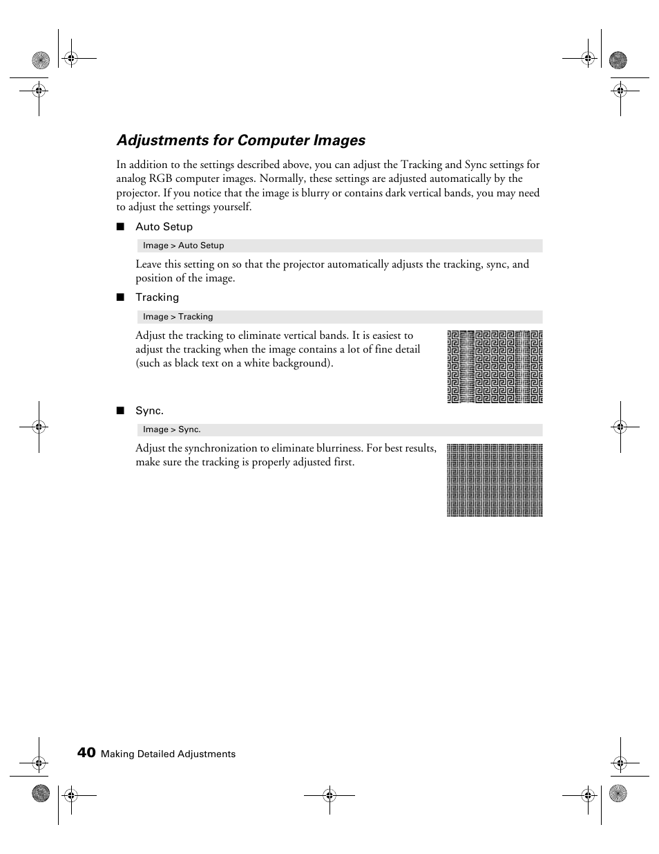 Adjustments for computer images | Epson 810 User Manual | Page 40 / 76