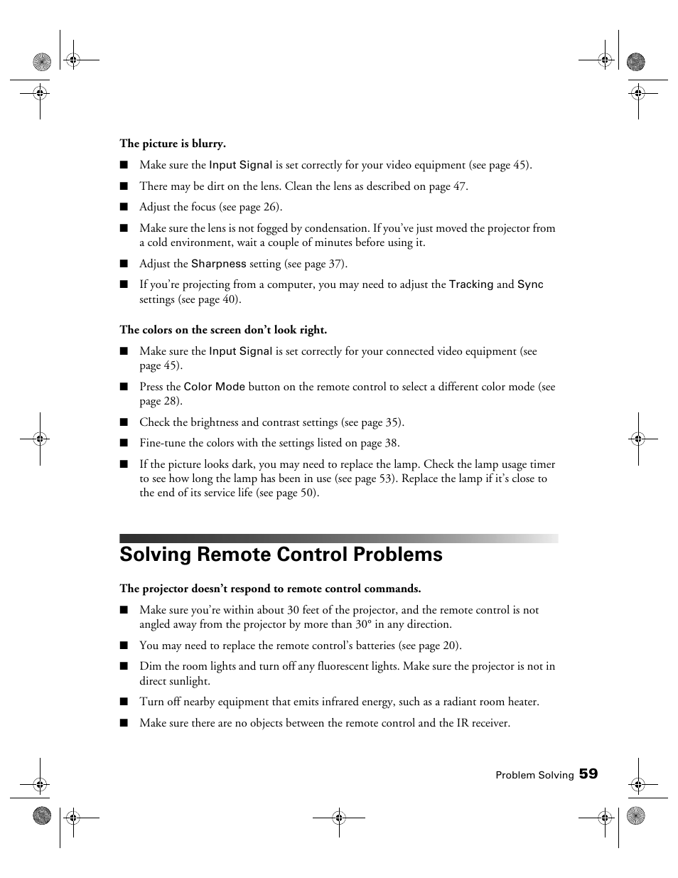 Solving remote control problems | Epson 810 User Manual | Page 59 / 76