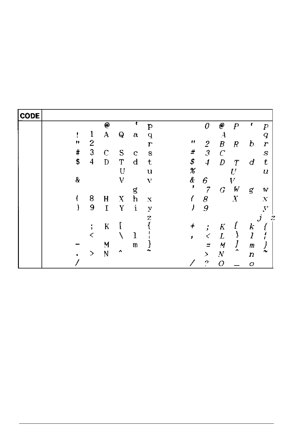 Character tables, Italic character table, 1 q a | H h 9 t y i | Epson Y465ss127mo User Manual | Page 256 / 281