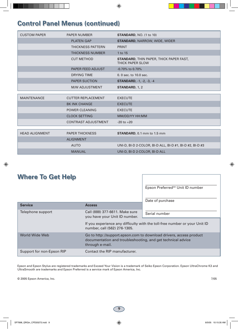 Where to get help | Epson Stylus Pro 7800 User Manual | Page 10 / 11