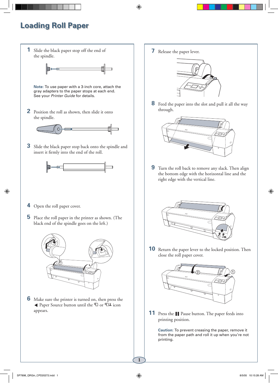Loading roll paper | Epson Stylus Pro 7800 User Manual | Page 2 / 11