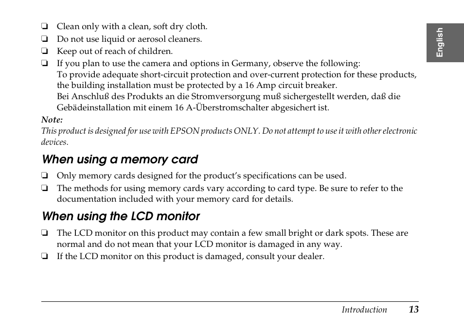 When using the lcd monitor | Epson PhotoPC L-500V User Manual | Page 13 / 100