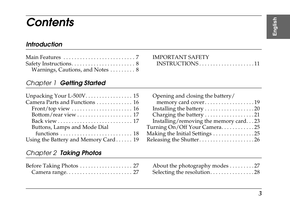 Epson PhotoPC L-500V User Manual | Page 3 / 100