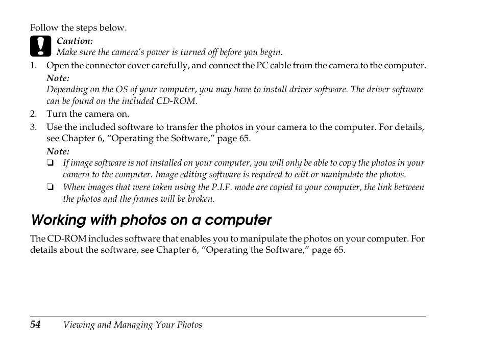 Working with photos on a computer | Epson PhotoPC L-500V User Manual | Page 54 / 100