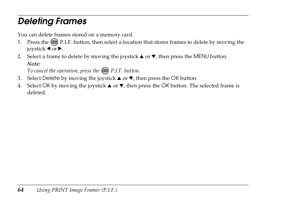 Deleting frames | Epson PhotoPC L-500V User Manual | Page 64 / 100