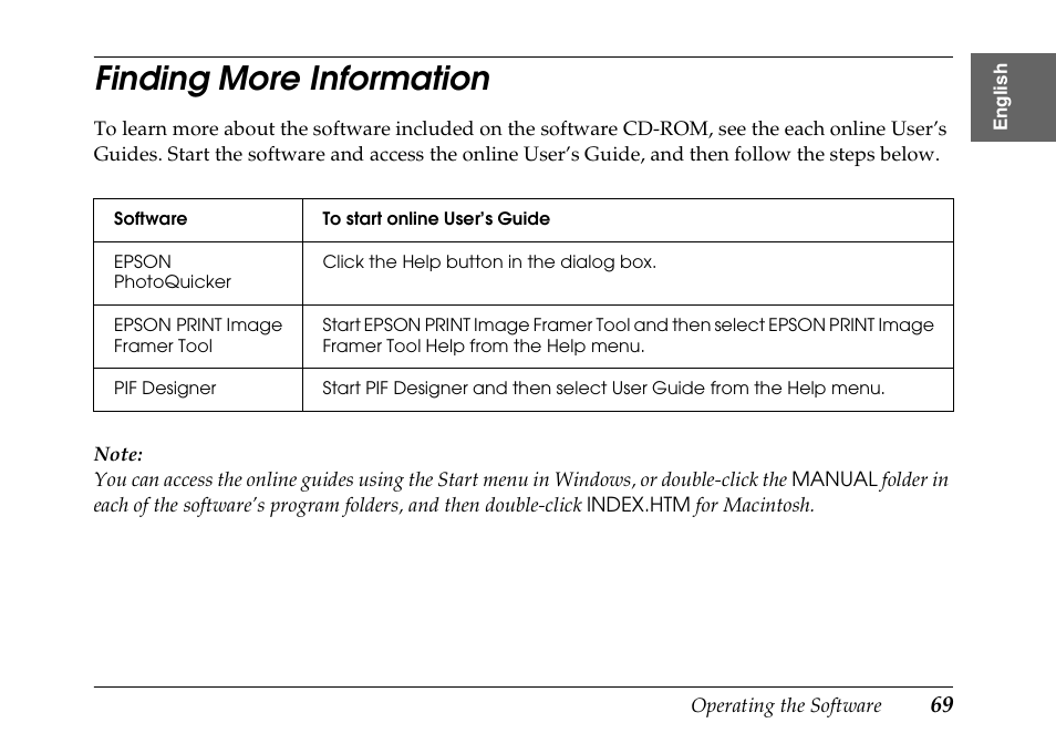 Finding more information | Epson PhotoPC L-500V User Manual | Page 69 / 100