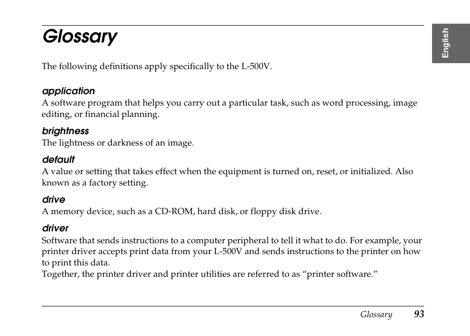 Glossary | Epson PhotoPC L-500V User Manual | Page 93 / 100