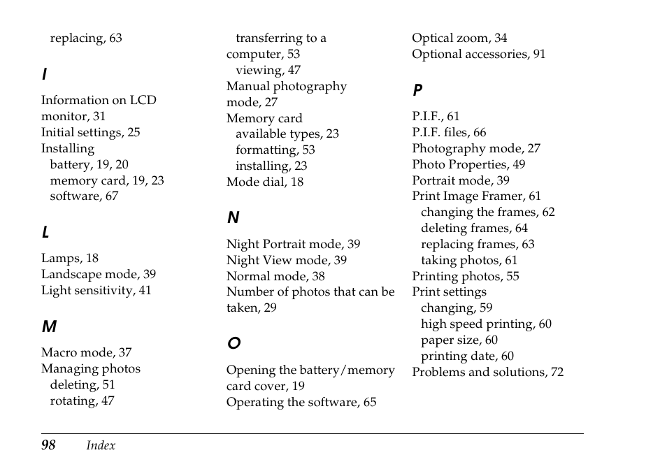 Epson PhotoPC L-500V User Manual | Page 98 / 100