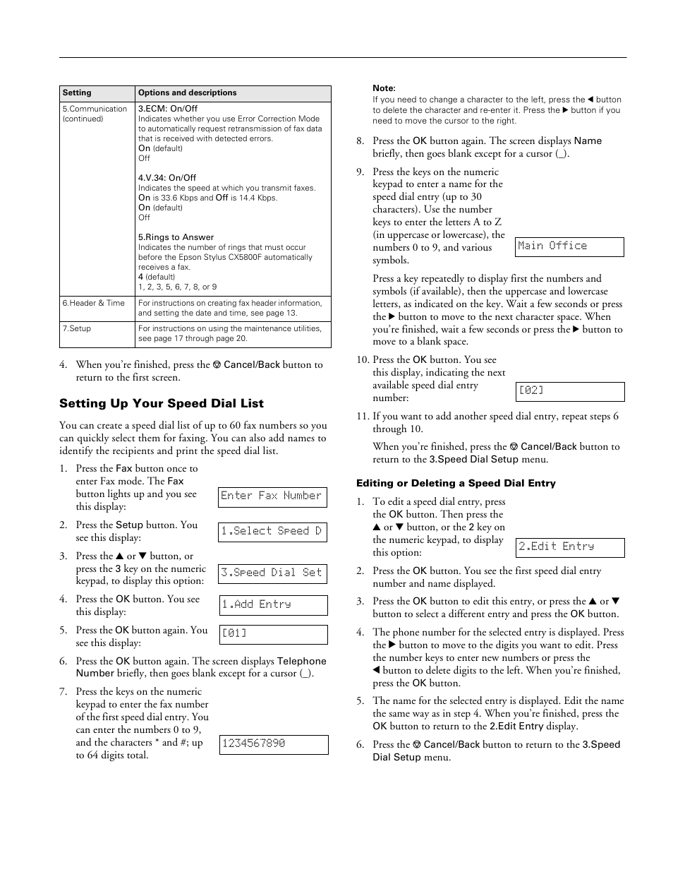 Setting up your speed dial list, Epson stylus cx5800f | Epson Stylus Parts CX5800F User Manual | Page 15 / 22