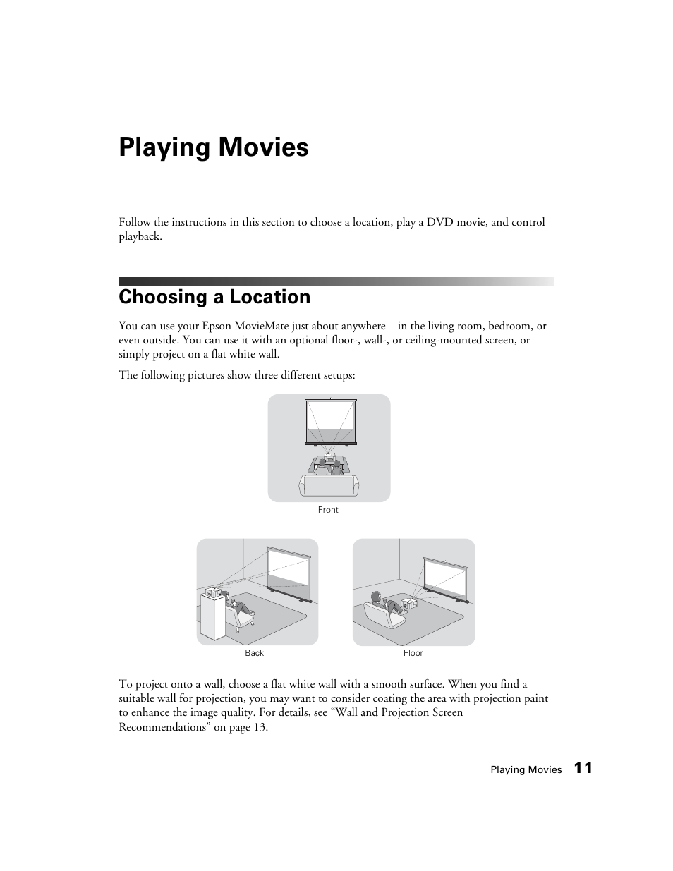 Playing movies, Choosing a location | Epson 50 User Manual | Page 11 / 65