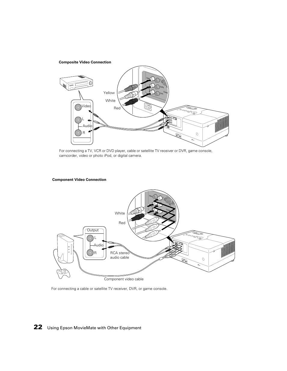 Using epson moviemate with other equipment | Epson 50 User Manual | Page 22 / 65