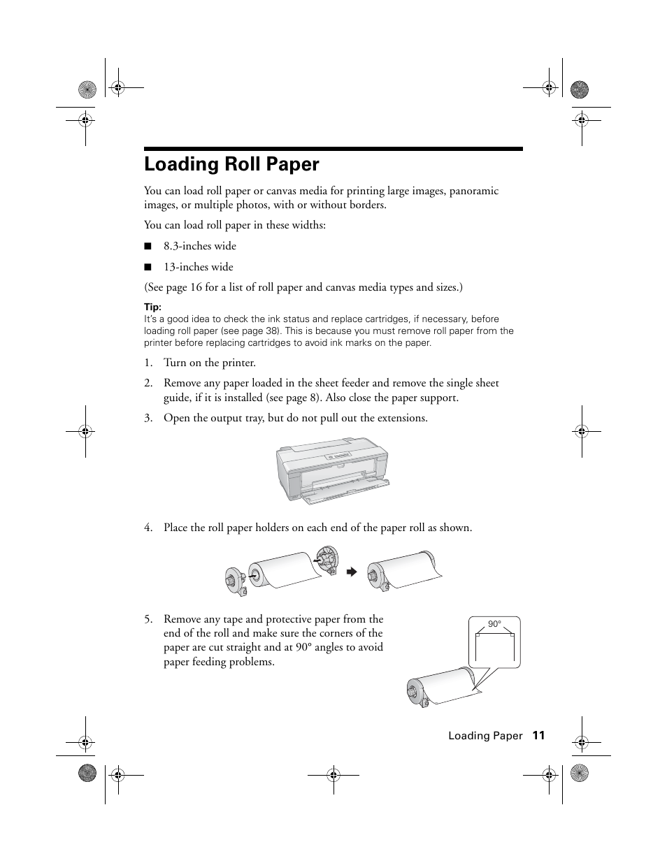 Loading roll paper | Epson STYLUS R2880 User Manual | Page 11 / 64