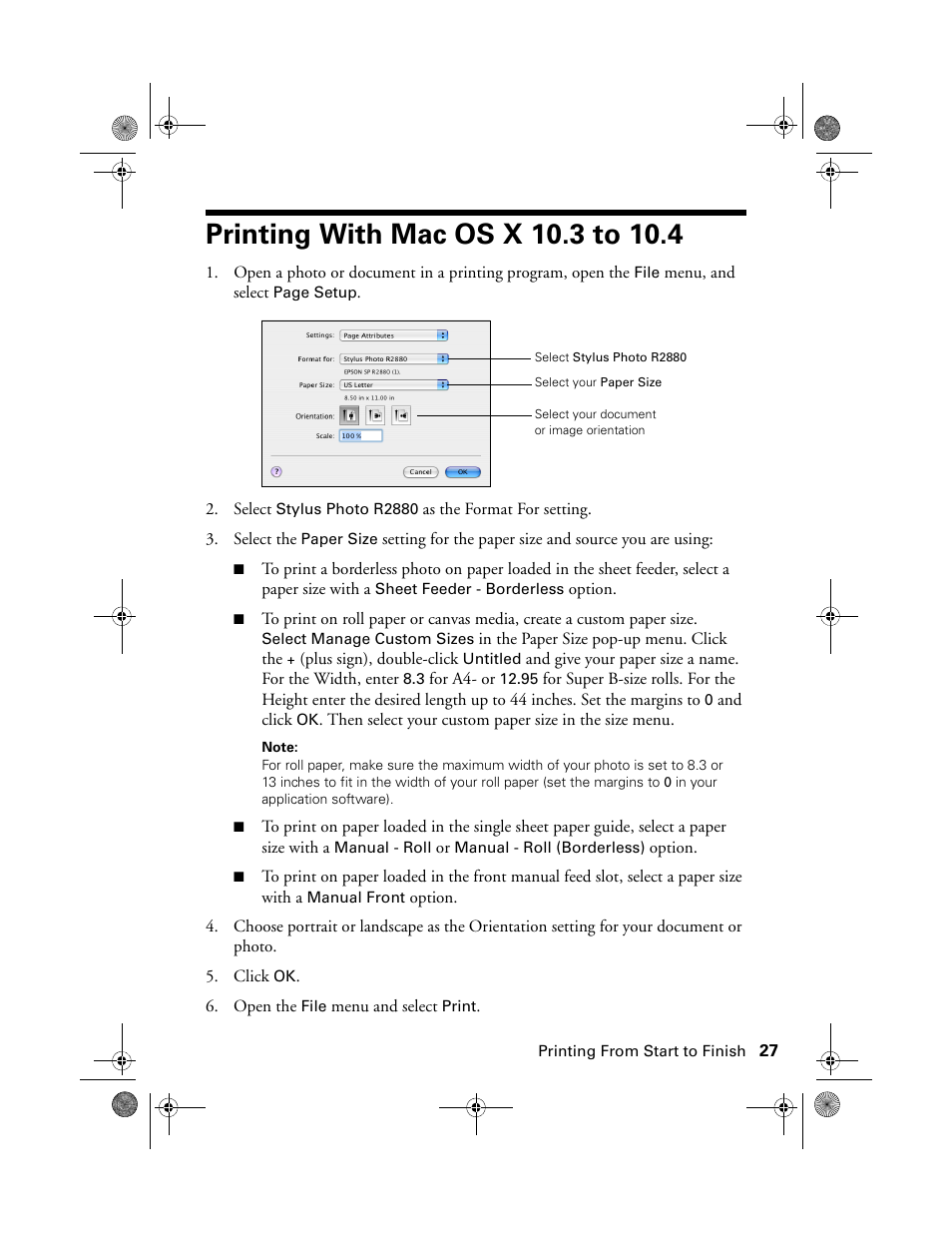 Printing with mac os x 10.3 to 10.4 | Epson STYLUS R2880 User Manual | Page 27 / 64