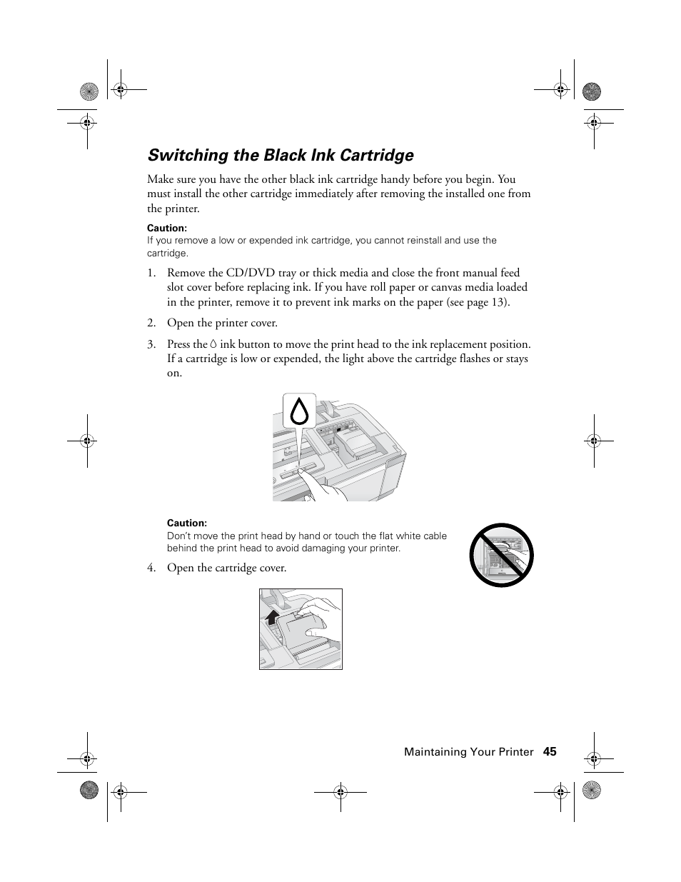 Switching the black ink cartridge | Epson STYLUS R2880 User Manual | Page 45 / 64