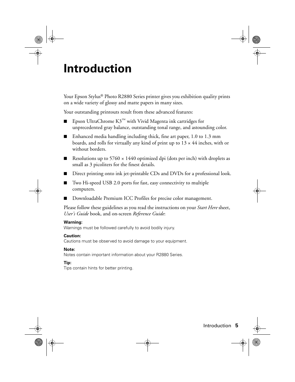 Introduction | Epson STYLUS R2880 User Manual | Page 5 / 64