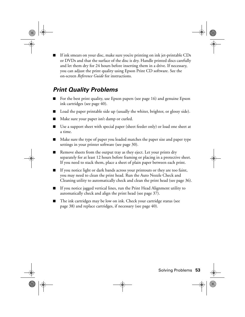 Print quality problems | Epson STYLUS R2880 User Manual | Page 53 / 64