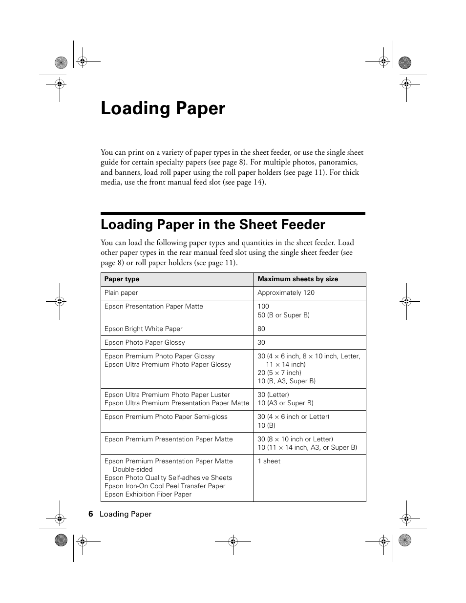 Loading paper, Loading paper in the sheet feeder | Epson STYLUS R2880 User Manual | Page 6 / 64